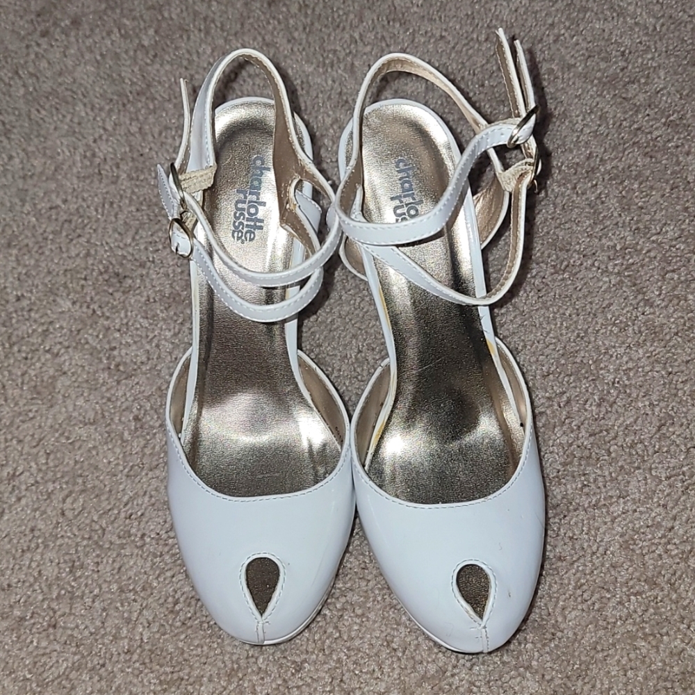 White pumps ankle straps heels